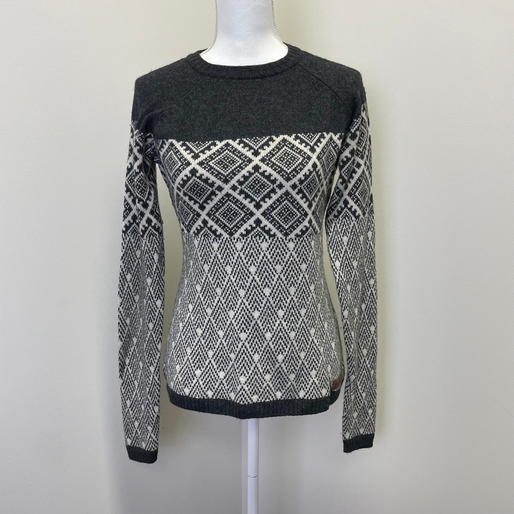 Sherpa Adventure Gear Merino Alpaca Blend Fair Isle Sweater Grey White Medium